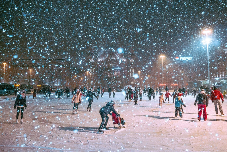 People ice skate during a heavy snowfall. - Jussi Hellsten / Helsinki Partners People ice skate during a heavy snowfall. - Jussi Hellsten / Helsinki Partners